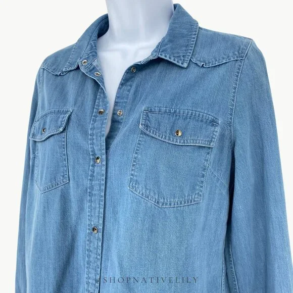 Sézane Women's Servanne Button Down Long Sleeve Shirt | 36 (4) | Chambray Denim - Picture 9 of 16